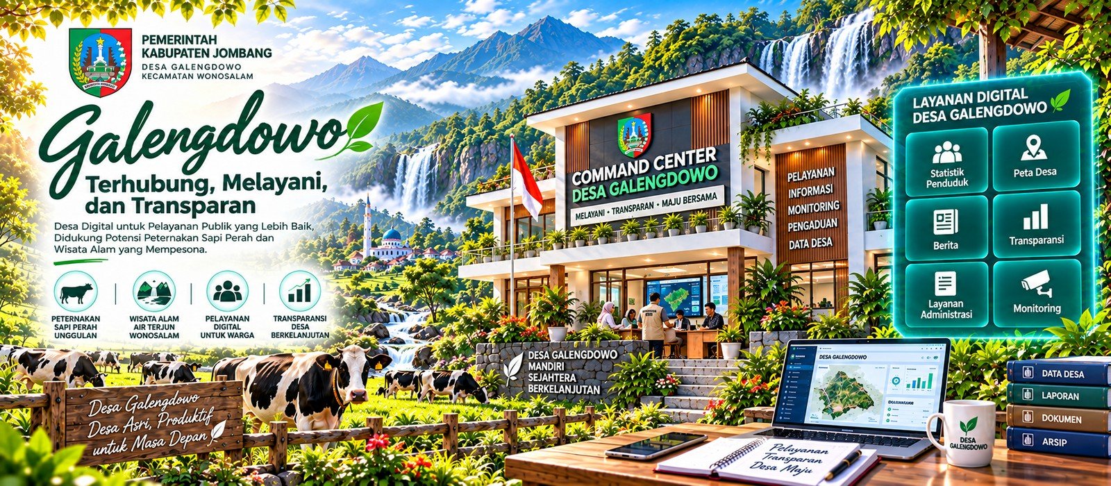 Desa Galengdowo, air terjun, sapi perah dan layanan desa